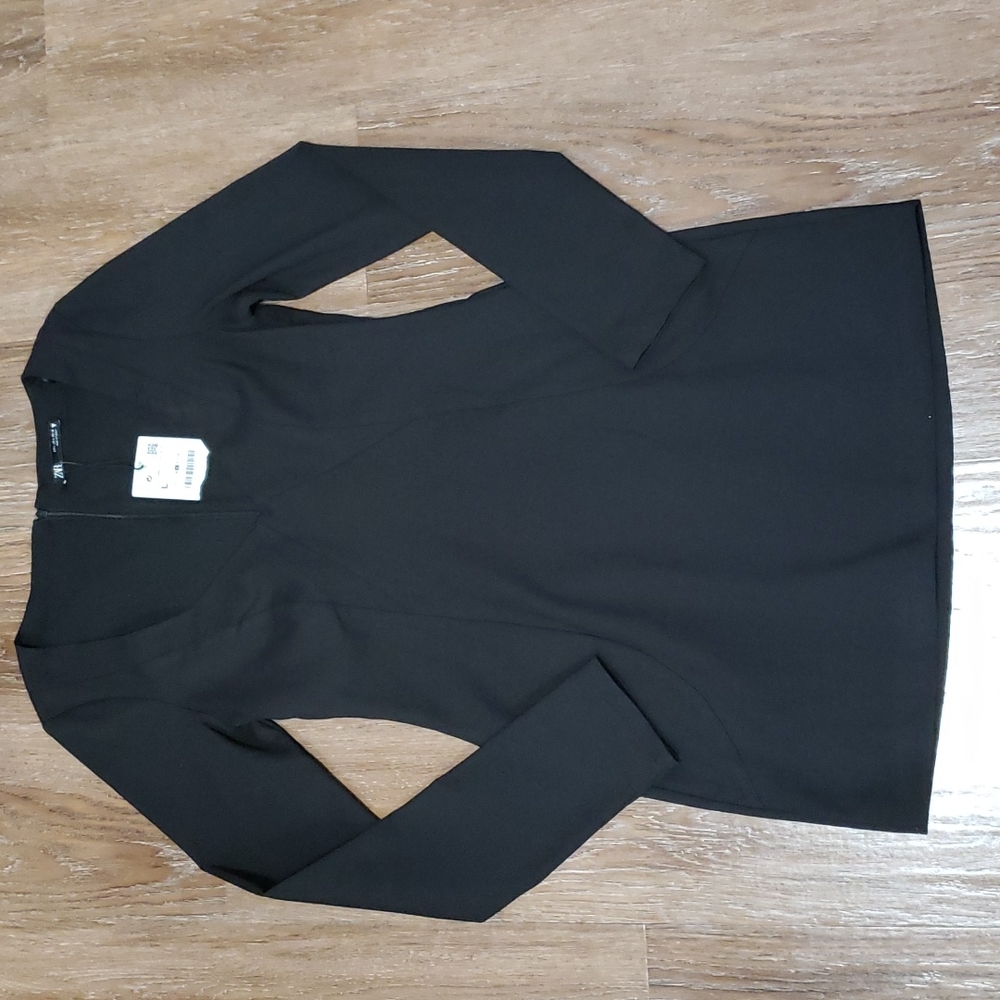 (L) NWT Zara Long Sleeve Deep V Neck Classic "Little Black Dress" Evening Night